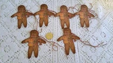 6-Christmas-Primitive-Gingerbread Man-Holiday-Linen Cardstock-Gift-Hang-Tags
