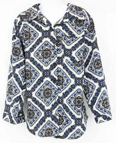 Style House Girls Button Up Top Blue & Ivory Long Sleeve Size Medium Casual - Picture 1 of 7