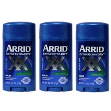 3 Pack Arrid Extra Extra Dry Unscented Solid Antiperspirant Deodorant 2.6 Oz Ea
