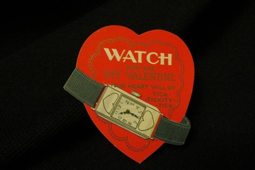 Vintage WRIST WATCH Valentine card c. 1940s - Picture 1 of 2