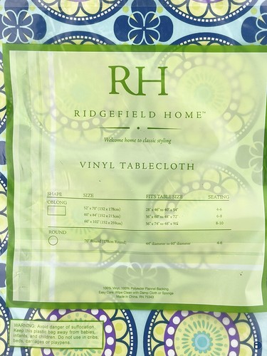 Vinyl Tablecloth 70 Round Mandala Theme Purple Blue Green Yellow Bright Colors - Picture 10 of 14