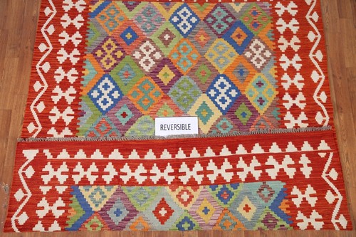 Flat-Weave 6x8 ft Geometric South-western Style Kilim Pakistani Hand-Weave Rug - Picture 3 of 10