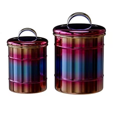 Set of 2 Amici Home Storage Canister with Lid, Iridescent Rainbow, 38 & 64 oz