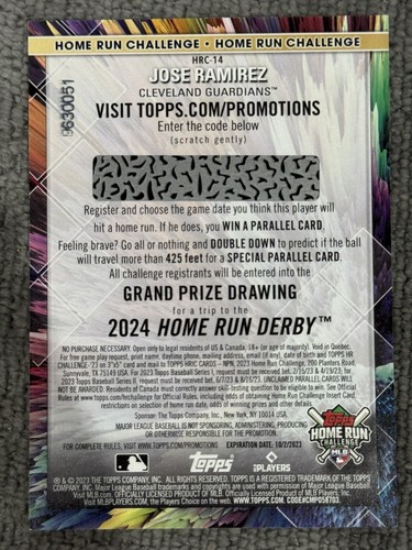 2023 Topps Jose Ramirez Series 1 Home Run Challenge #HRC-14 Cleveland Guardians - Bild 2 von 2