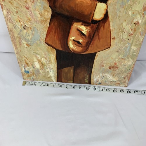 VTG Kitschy French Child Holding Bread Acrylic Painting 30.5” by 16” Signed - Picture 5 of 6