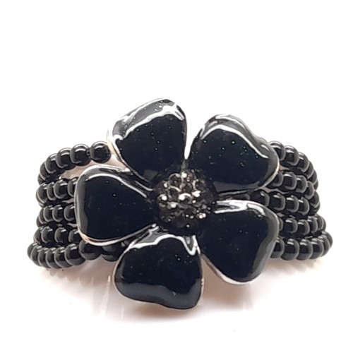 B001 SCHWARZE KUNSTPERLEN PERLEN & KRISTALL & BLUME CHARM STRETCH MODE ARMBÄNDER - Bild 6 von 6