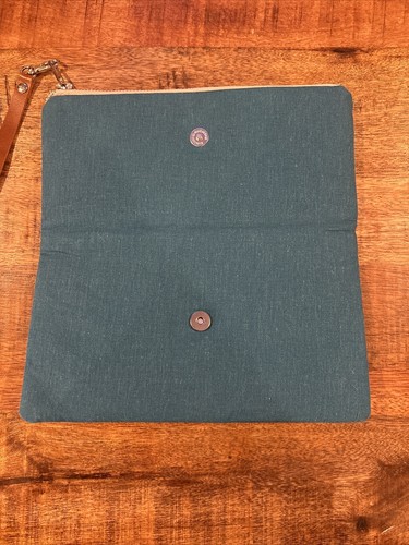 Banana Cottage Nude/Teal Clutch Zipper Closure. Lined. Peacock. Boho Style - Picture 2 of 7