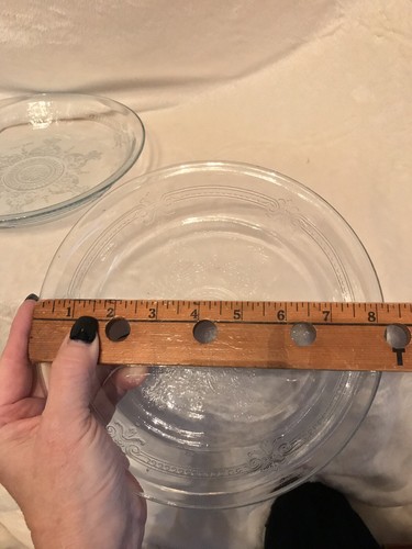 Vintage SET OF 2 FIRE KING Clear Glass Etched PHILBE 8.25” PIE PLATES - Picture 2 of 10