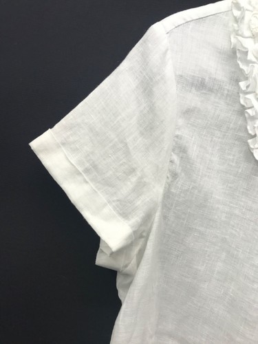 Talbots Petite 16P Top Short Sleeve 100% Linen White Ruffled V Neck Blouse - NEW - Picture 5 of 8