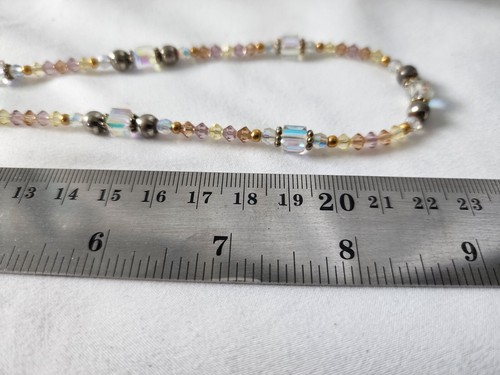 Estate Sale Handmade Artisan Crystal Beaded Necklace-Pink, Clear, Yellow, Silver - Picture 10 of 11