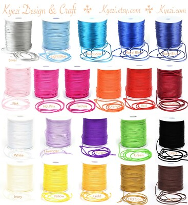 #ad 2mm Satin Rattail Cord Shamballa Macrame Kumihimo String 5 10 25 50 100 Yards $11.49