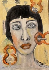 Original Mixed media Outsider Art 5x7 painting - “I Don’t  Care”