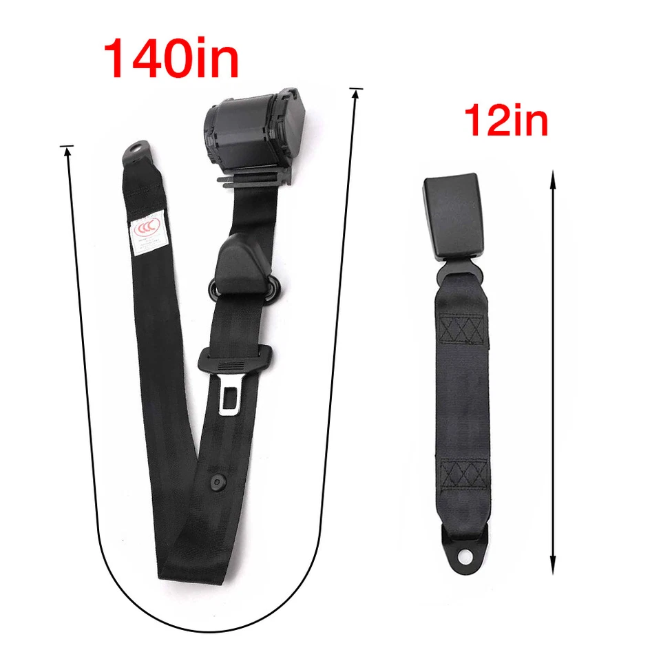 2 Kits Retractable 3 Point Safety Seat Belt Straps Car Vehicle Adjustable Belt Foto 2 de 4