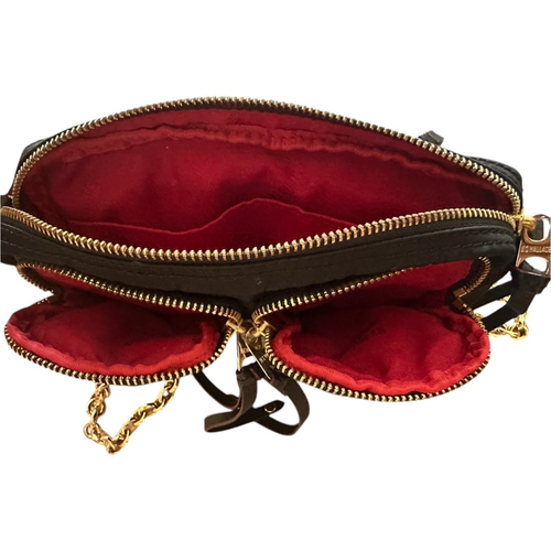 MZ Wallace Crossbody Bag Penny Black Gold Chain Link Red Pockets Leather Trim - Picture 9 of 14