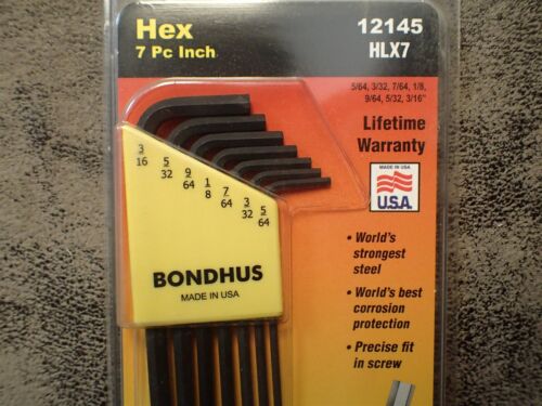 12145 BONDHUS 7-pc SAE Hex L-Wrench Long Arm Set with ProGuard (BN228) - Picture 2 of 2