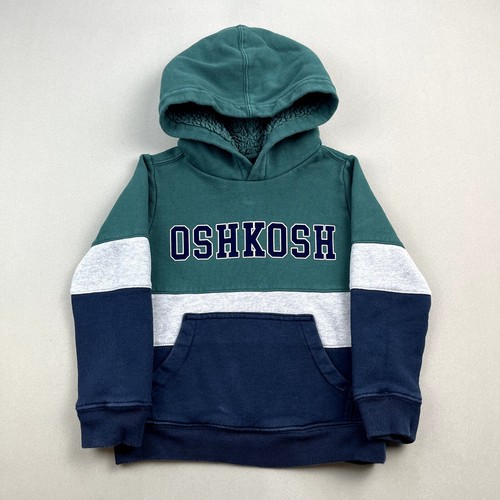 OshKosh B'Gosh Hoodie Sweatshirt Kleinkind 4T grün blau Vlies Logo Farbblock