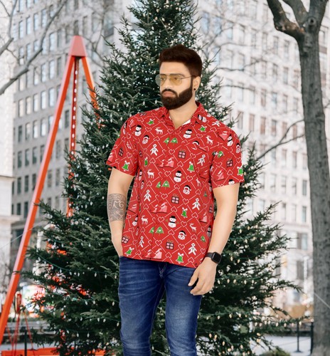 LA LEELA Herren Weihnachten Funky Hawaii Freizeit Kurzarm Hemd 5XL Rot_AA340 - Bild 3 von 3