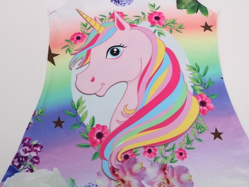 Girls UNICORN PRINT Stretch Dress - Age 3-4 yrs (110cm) - Picture 2 of 5