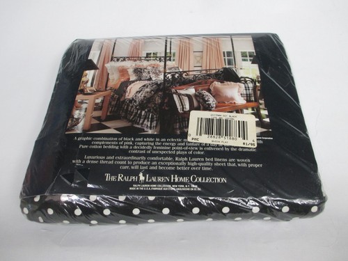 New Ralph Lauren Whitman Dot Black White Ruffled Flat Sheet - Queen - Picture 7 of 9