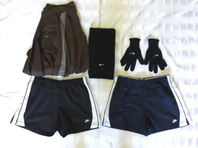 NIKE LOT --- (2) Women's FitDry Shorts L - Gloves, Scarf --- Men's Jacket XXL 