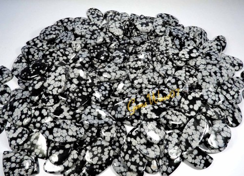 Black Snow Flake Obsidian Cabochon Natural Gemstone Wholesale Lot 500 Cts 16pcs - Picture 4 of 7