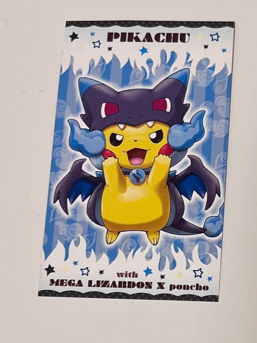 Poncho Wearing Pikachu Mega Charizard X Business Card XY Poncho Wearing Pikachu Mega Charizard X Business Card XY