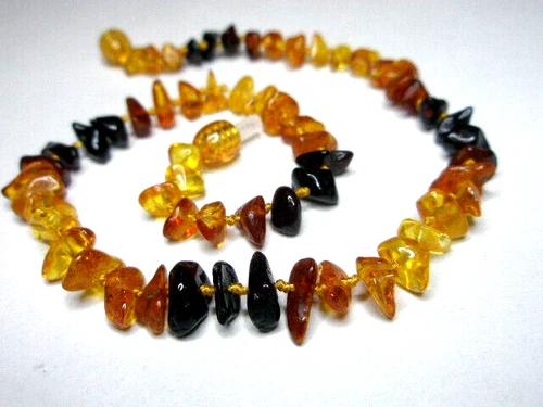 Lot - 3 NATURAL BALTIC AMBER NECKLACE  multicolor 33 cm