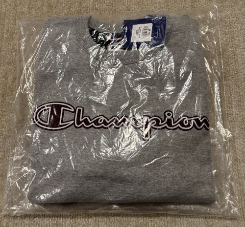 Champion Men’s Power Blend Fleece Crew Script Logo Sweatshirt Oxford Grey Small - Picture 3 of 3
