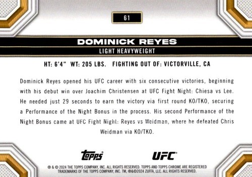 DOMINICK REYES 2024 Topps Chrome UFC #61 - Bild 2 von 2