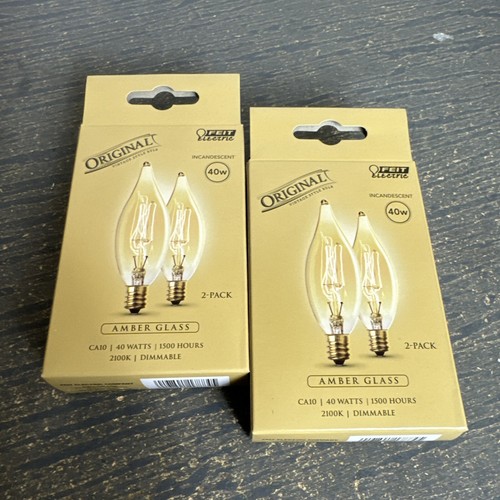 2 Feit Electric 40-Watt Edison Style Clear Amber Glass CA10 Bulb - Picture 2 of 6