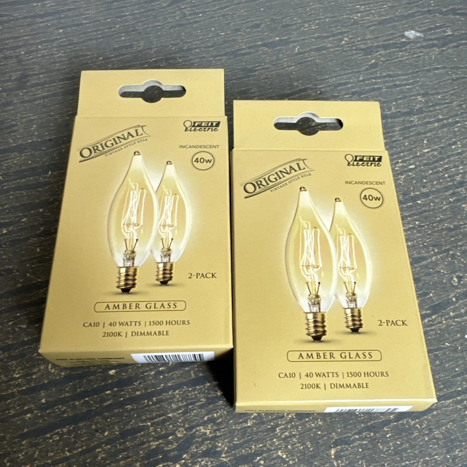 2 Feit Electric 40-Watt Edison Style Clear Amber Glass CA10 Bulb - Image 2 of 4