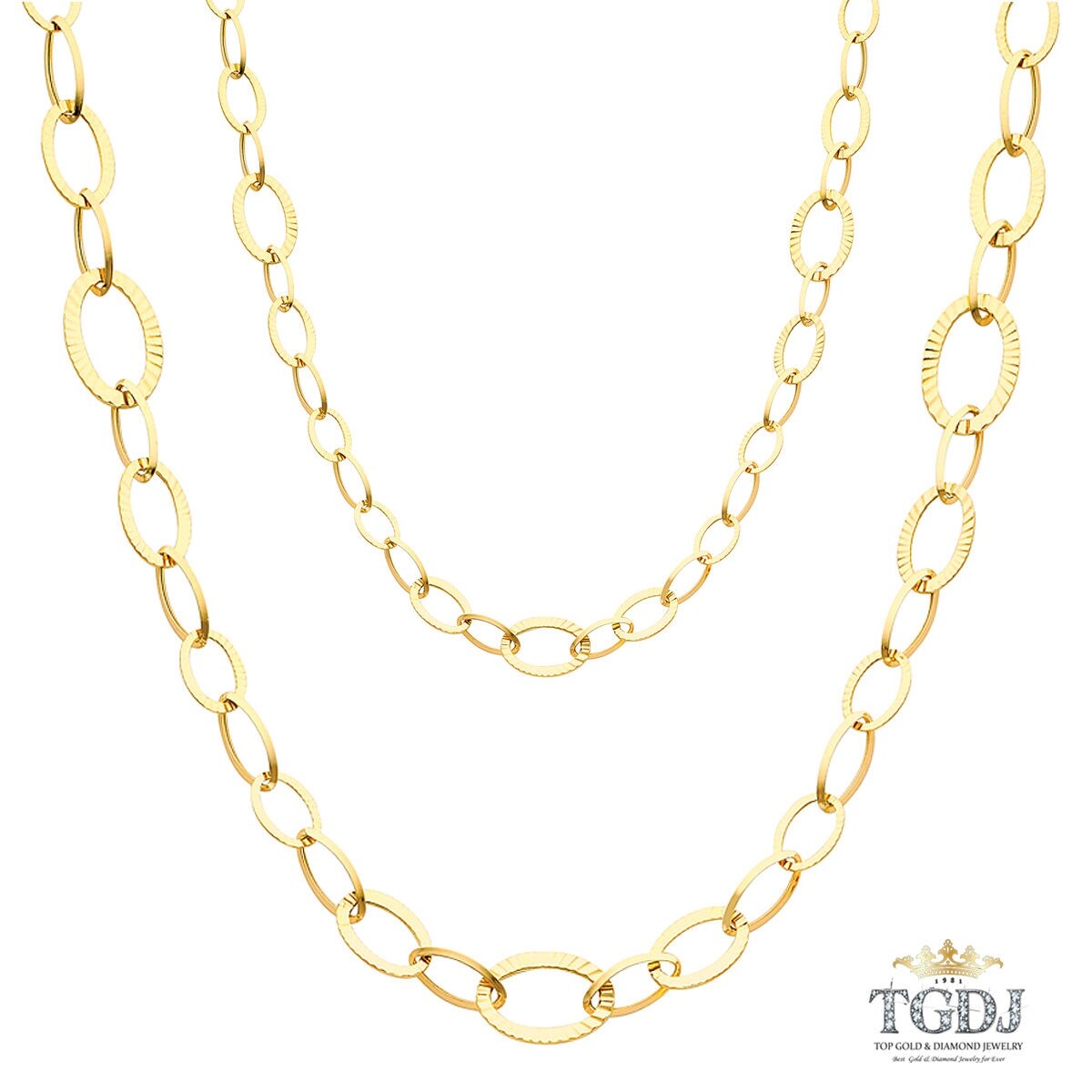 14K Yellow Gold Airy Fashion Links Necklace - 36