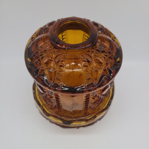 Indiana Glass 7" Fenton Amber Fairy Lamp Light Stars & Bars Candle Holder Chip - Picture 2 of 11