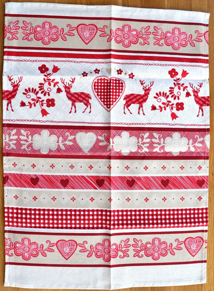 2x Geschirrtücher Hirsch Kracht Küche Tücher HalbLeinen Stick Herz Tracht Blume - Bild 3 von 4
