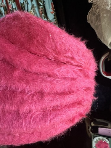Vtg 60’s Saks Fifth Avenue Bright Pink Fur Wool Cloche Bucket Hat Fashion Boho - Picture 13 of 13