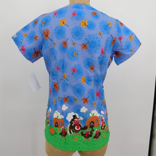 UA Scrubs Women Turkey Time Scrub Top Shirt Short Sleeve Thanksgiving Size XS - Picture 4 of 10
