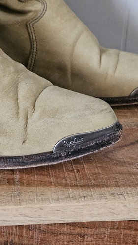 Vtg Western Zodiac Boots Suede Leather Feather Strap Metal Details Size 7 - Picture 7 of 13