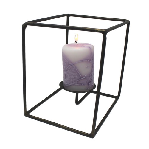 Minimalist Iron Open Rectangle 8 in Candleholder Pillar Rhombus Geometric Shape - Picture 1 of 9