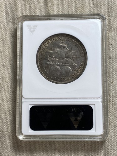 1893 Columbian Exposition Half Dollar AU Details Graffiti ANACs Soapbox Old Slab - Picture 2 of 8