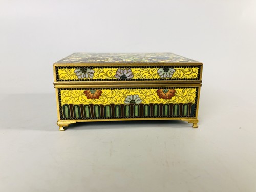 Y6921 BOX Cloisonne accessory case yellow flower gold line Japan antique vintage - Picture 2 of 15