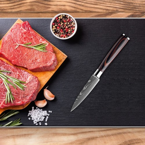 Cuchillo pelador de cocina de 3,5"" acero inoxidable damasco patrón cuchillo pelador de frutas cuchillo de cocina - Imagen 3 de 10