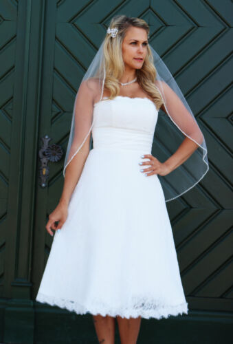 Brautkleid Spitze Tee Länge Hochzeitskleid 34 - 48 Braut Kleid Standesamt Ivory - Bild 12 von 12