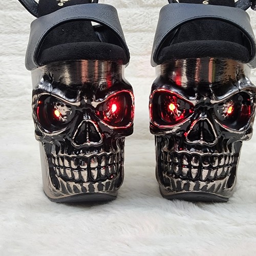 Rapture Black Matte Silver Skull & Bones LED 8" High Heel Platform Shoes 5-10 NY - 第 4/10 張圖片