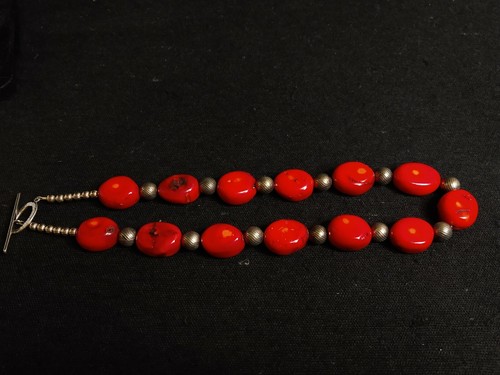 Vintage Sterling Silver Natural Red Coral Statement Necklace 19 Inches - Picture 12 of 12