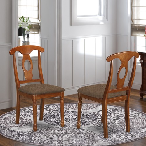5pc Plainville dining set, pedestal table w/ leaf + 4 padded chairs saddle brown - Picture 5 of 12