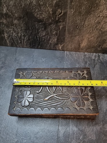Caja de madera tallada, joyero baratija grabado lente 1919 - Imagen 15 de 17