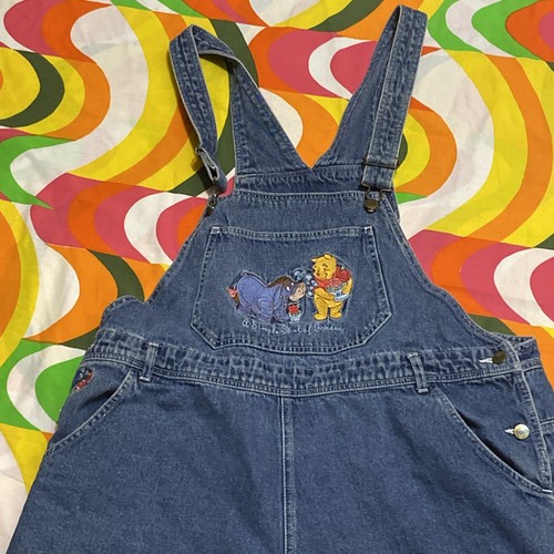 Disney Catalog Pooh & Eeyore Garden Denim Overall Shorts - Vintage Size X-Large - Picture 1 of 7
