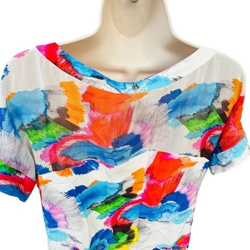 Marie Oliver 100% Silk Caftan Kaftan Colorful Mini Dress fits loosely xs - Picture 11 of 11