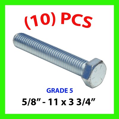 (QTY 10)  5/8''-11 x 3 3/4'' Grade 5 Full Tread Bolt NEW