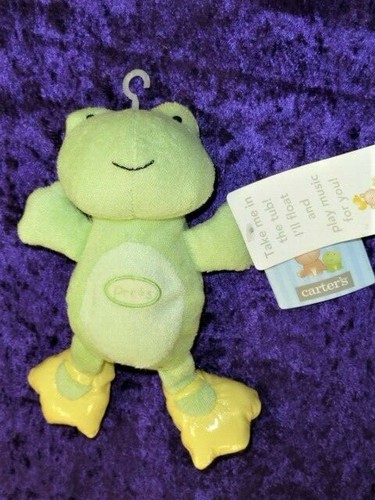 Carters small Green Frog Stuffed Plush Terrycloth Baby Bath Toy Yellow Flippers - Afbeelding 1 van 3